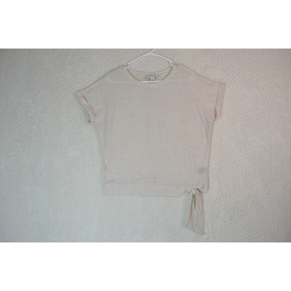 Madison Grey Women's Small Cream Linen Blend Side Tie Short Sleeve Top - Picture 1 of 12